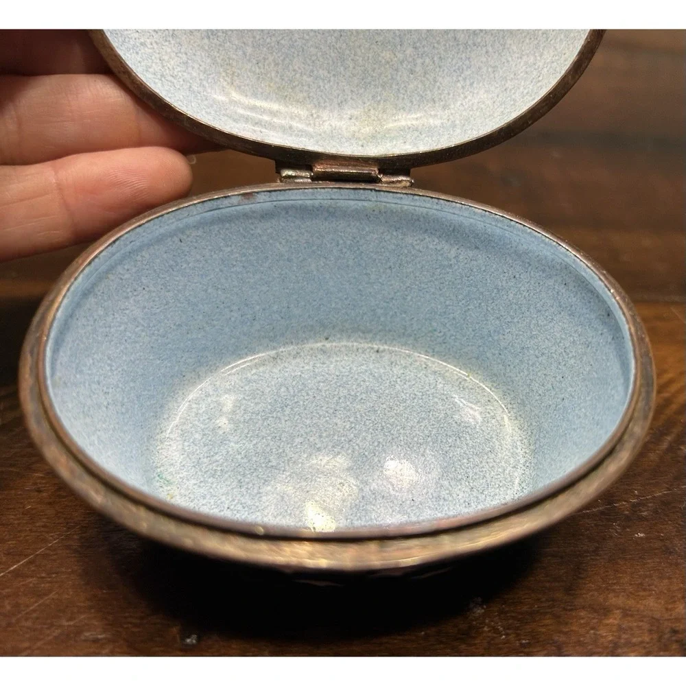 Vintage Hinged Trinket Box Cloisonne Enamel Moon Stars Celestial‎ Numbered